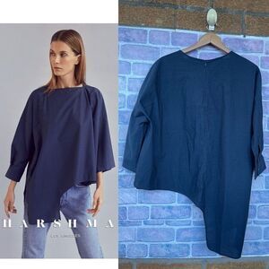 Harshman  Womens Mabel Cotton Asymmetrical blue  Top large